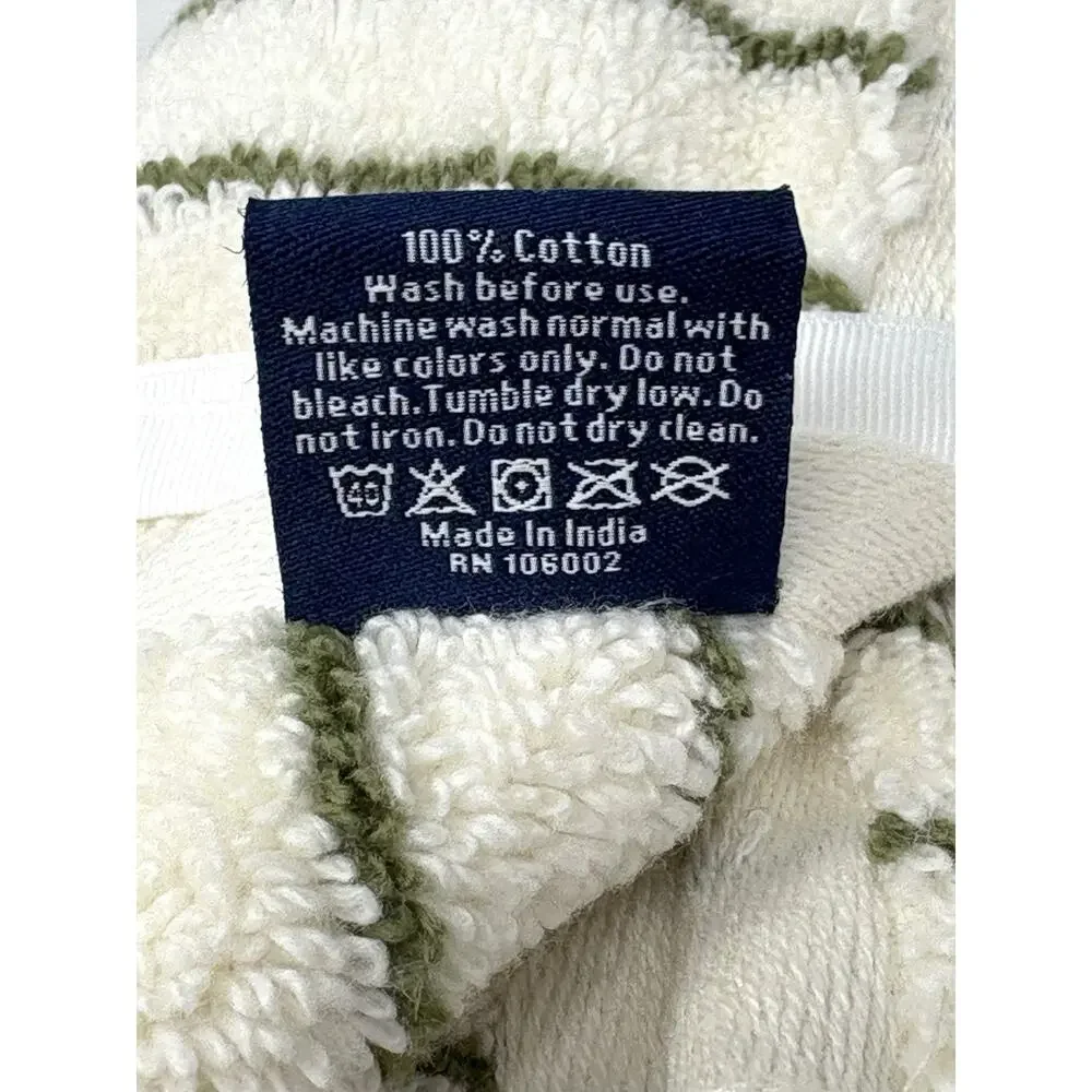 Brooks Brothers Green Cream Striped Cotton Hand Towels Set 2 Measures 16x28